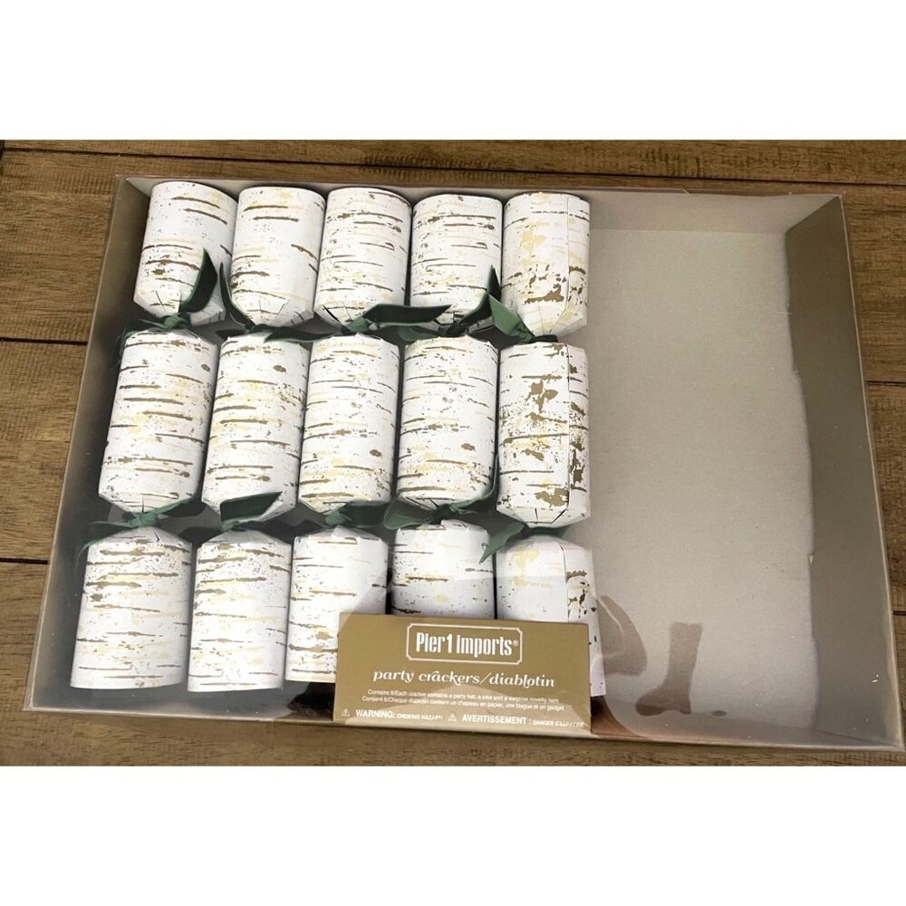 Pier 1, 6 Pack White & Gold Birch-Style Party Crackers